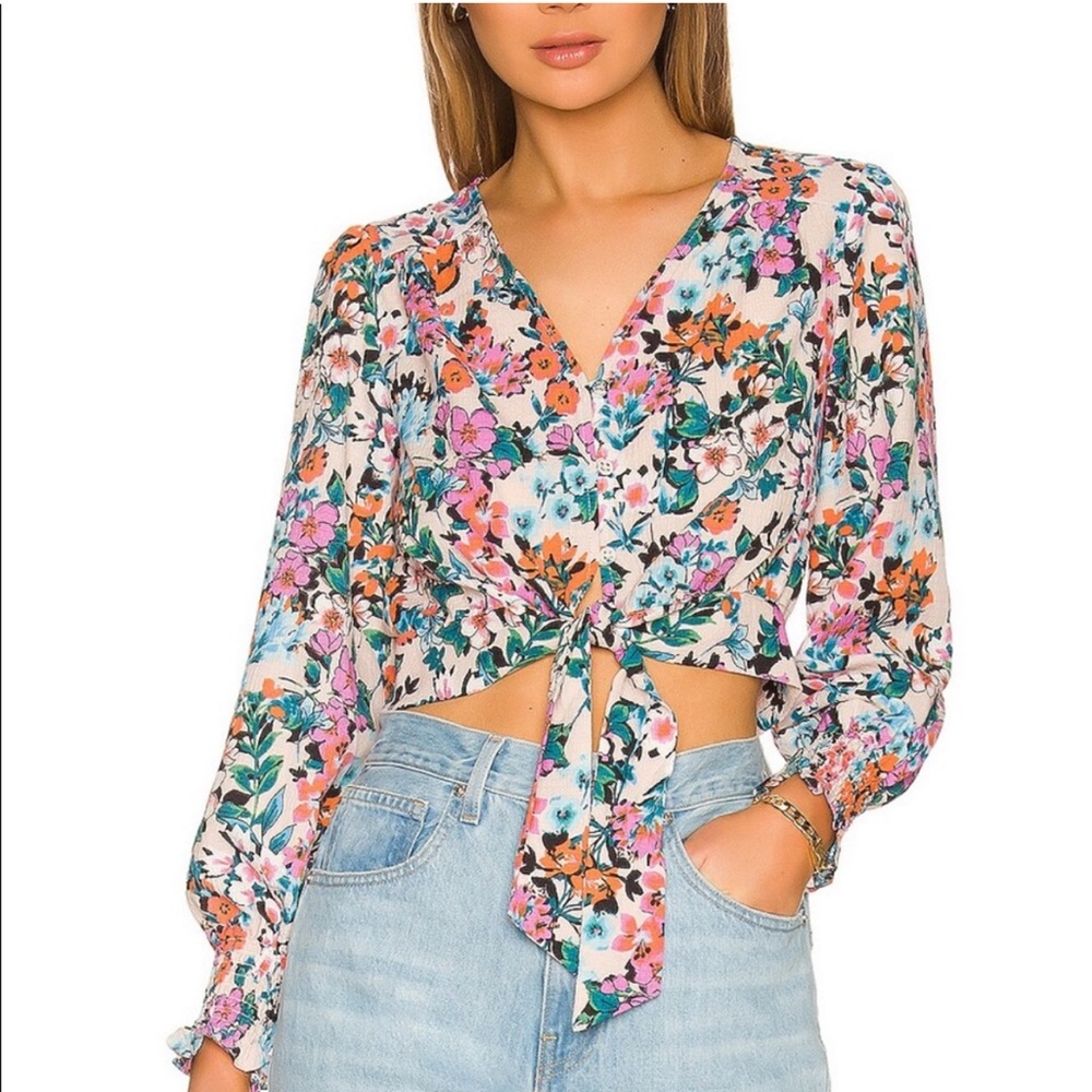BCBGeneration Tie Front Button Up Top - Garden Floral